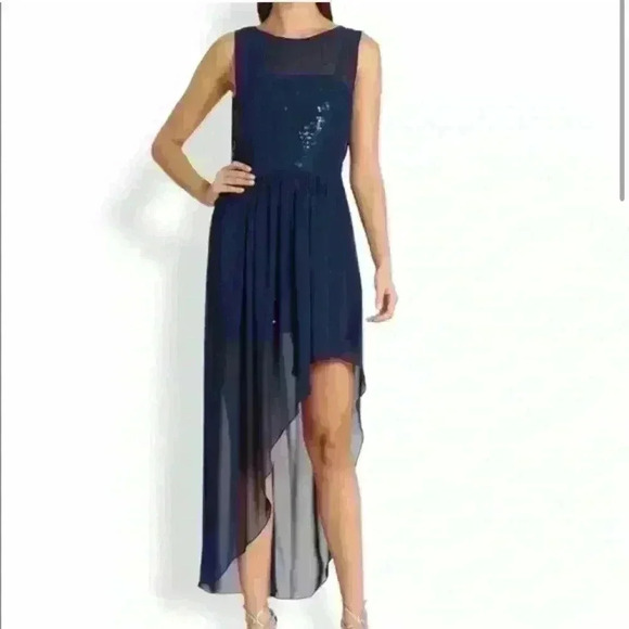 BCBGMaxazira midnight blue sequin and chiffon gown - Picture 1 of 6
